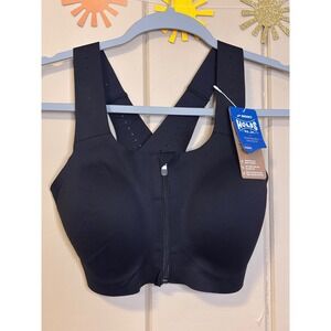 Brooks Dare Zip Run Bra 2.0 Black High Impact Front Zip Sports Bra 34DDE 350083
